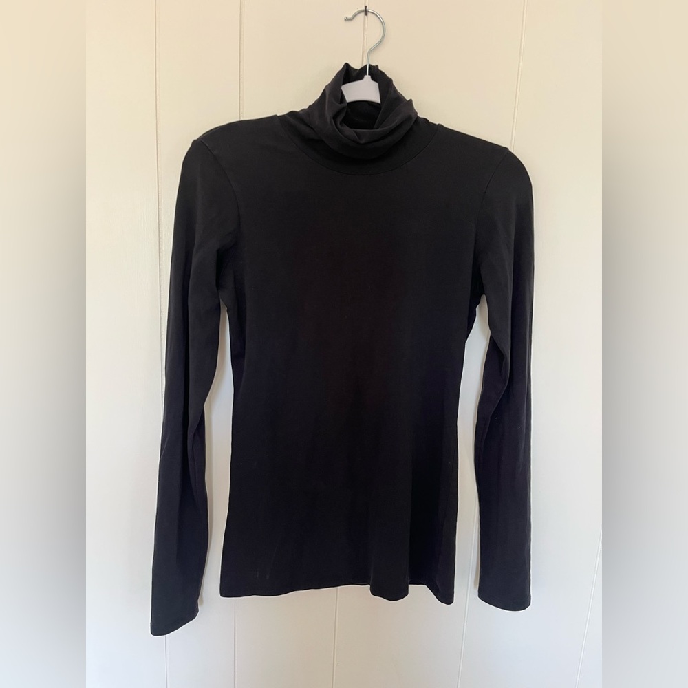 Peruvian Connection Black Fitted Long Sleeve Turtleneck Tee Pima Cotton Small